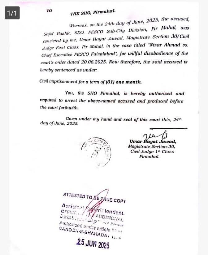 SDO Jailed for Removing Meter, Illegal Meter Removal Punished