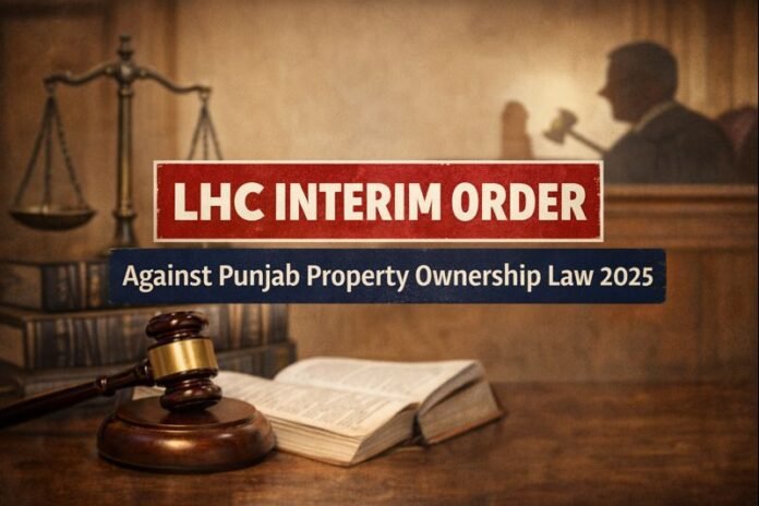 LHC interim order against Punjab Property Ownership Law 2025 shown on a legal courtroom background