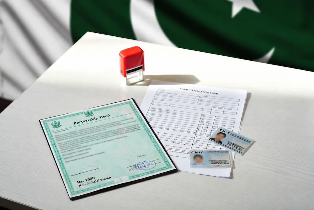 Partnership Deed Form-1 and official documents for firm registration in Pakistan