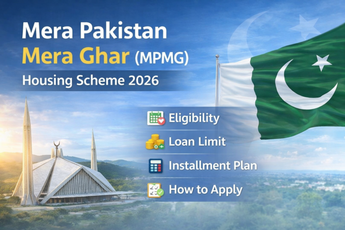 Mera Pakistan Mera Ghar housing scheme 2026 image showing eligibility loan limit installment plan and application process in Pakistan